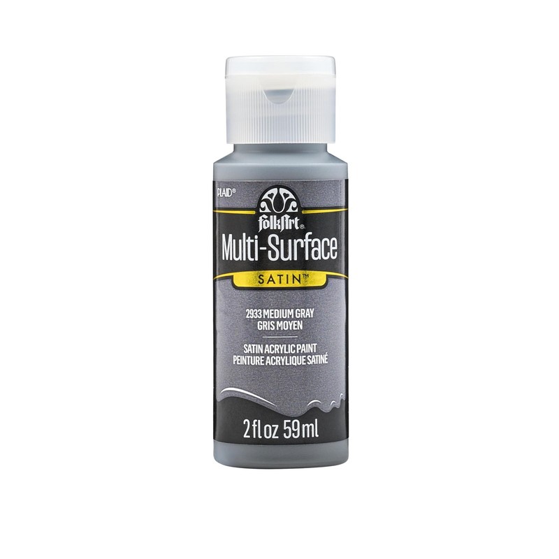 FolkArt 2933 Multi Surface Acrylic Steel 2 Fl Oz (Pack of 1), Medium Gray