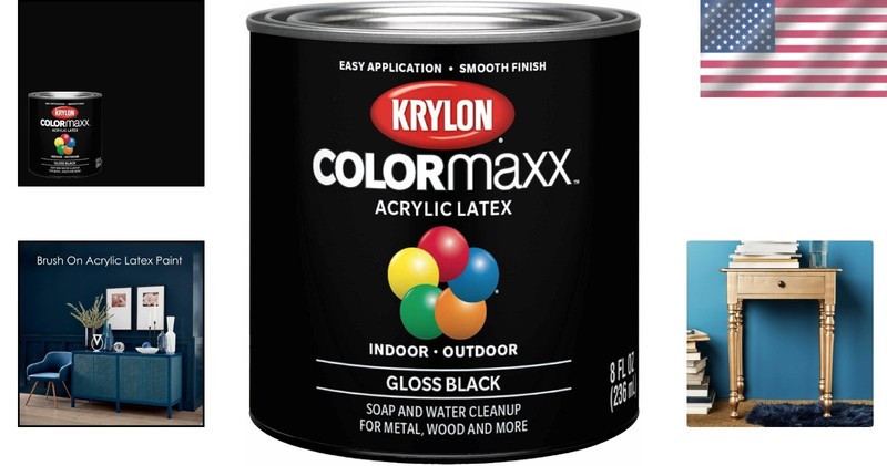 Krylon COLORmaxx Gloss Black Acrylic Latex Paint for Indoor/Outdoor Use, ½ Pint gallery