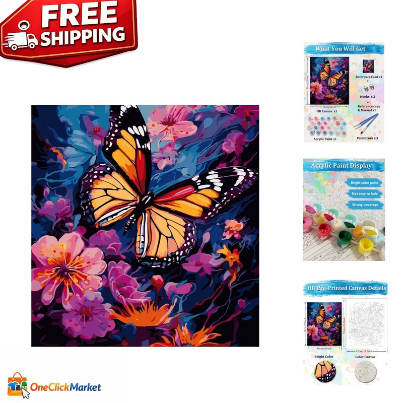 16×20 Inch Butterfly Blossom Paint by Number Canvas – Perfect for Beginners