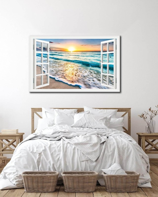 Wave Canvas Wall Art Sunset Ocean Nature Pictures Ready to Hang for Living Ro... gallery