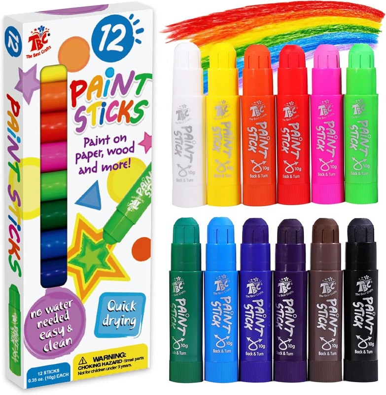Paint Sticks,12 Classic Colors, Washable, Non-Toxic, Tempera Paint Sticks for Ki