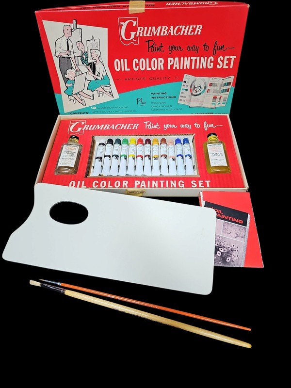 Vintage Grumbacher Oil Color Painting Set Unused With Box 1960s Missing Book