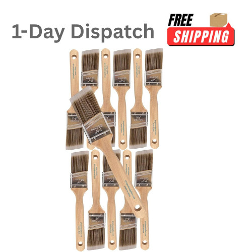 Pro Grade Paint Brushes – 12 Pack 1.5″ Angle Brushes for Walls & Trim