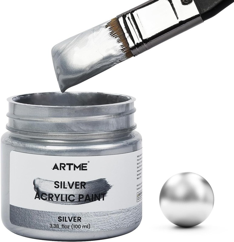 Metallic Silver Acrylic Paint 100ml, Non-Toxic Craft Paint for Art & DIY