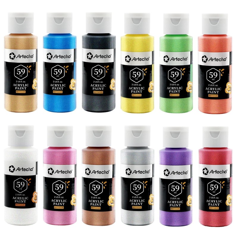 Acrylic Paint Set, 12 Metallic Colors Bottles (59Ml / 2Oz) Art Craft Paints for