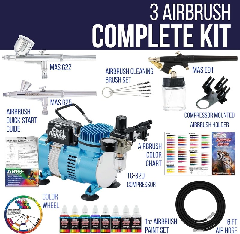Air Compressor Airbrush Kit 3 Airbrushes Acrylic Paint Artist Set for Airbrus... gallery