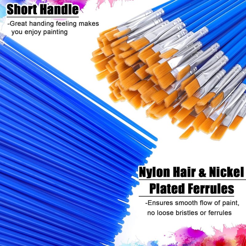 100Pcs Small Paint Brushes Bulk, Flat Top Acrylic Classroom Brush for Kids Mini gallery