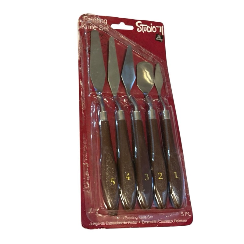 NEW, STUDIO 71 5 Piece Painting Stainless Steel Knife Wooden Handle Set
