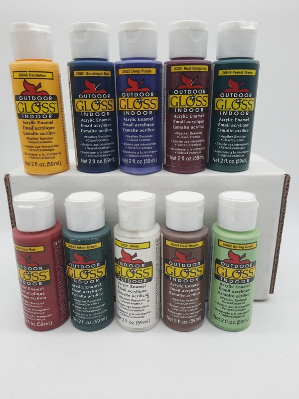Lot of 10 Vintage Plaid Gloss Acrylic Paint Mixed Colors 2 Fluid Ounce Bottle)