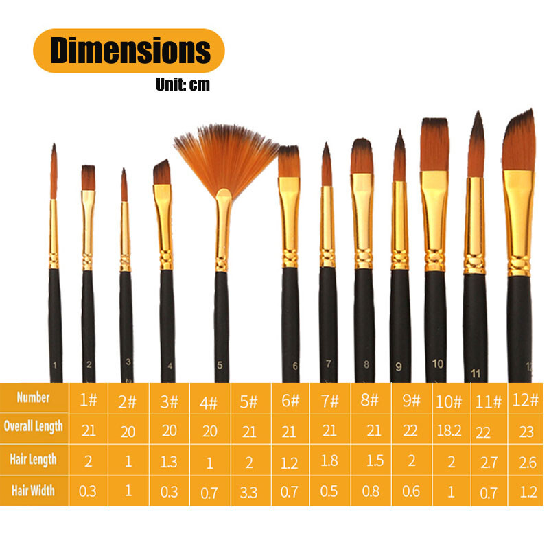 Polished Birch Wood Handle Paint Brush Set 12Pcs for Comfortable Grip Painting gallery