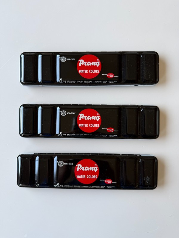 1950s Vintage Prang Watercolor Tin 7 Paint Colors Never used, 3 available