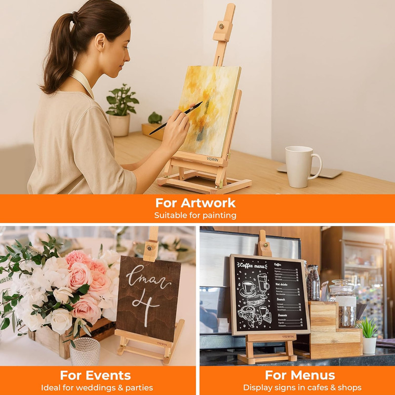 VISWIN 25" H-Frame Tabletop Easel for Painting, Adjustable Beech Wood Table Top gallery