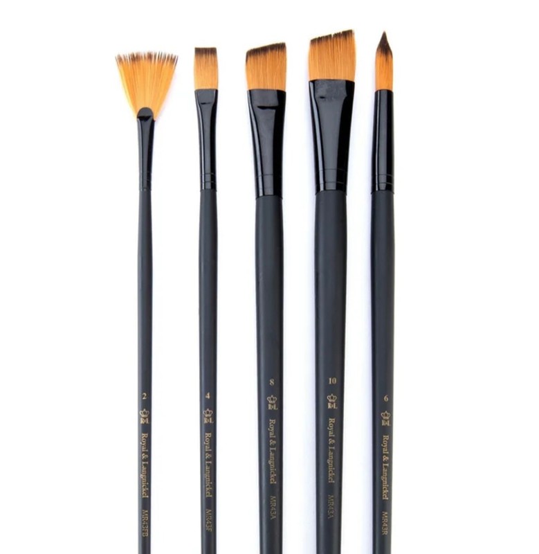 5-Brush Long-Handle Paintbrush Set, Royal & Langnickel, Angled, Round, Flat, Fan gallery