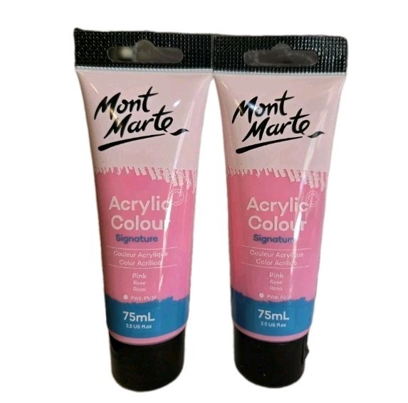 2 Mont Marte Acrylic Colour Signature Paint 75 ml Each Pink Rose Tube Smooth