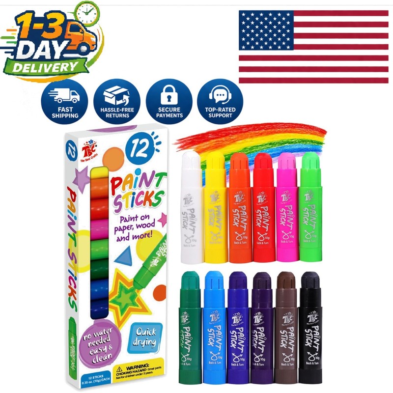 12 Vibrant Tempera Paint Sticks – Quick-Drying, Non-Toxic, Washable Art Tools