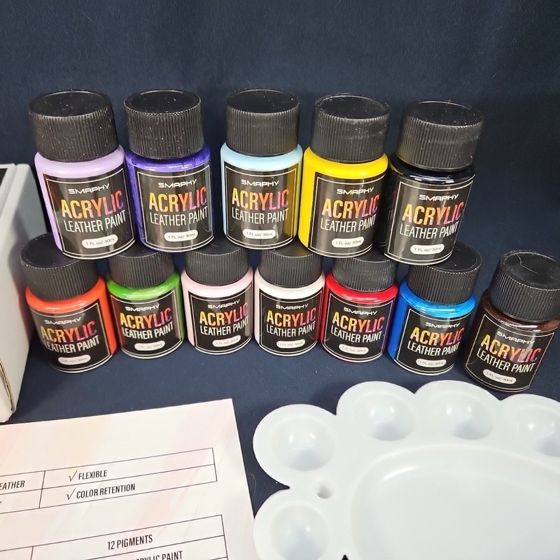 Acrylic Leather Paint (12 colors), Flexible & Durable Shoe Paint 6 brushes NIOB gallery