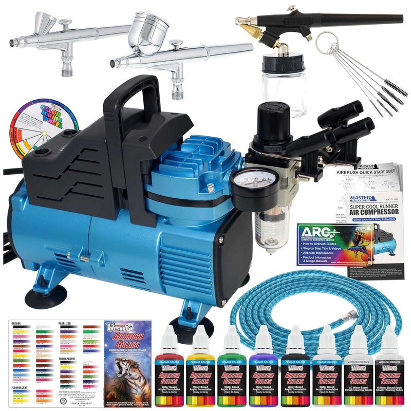 Cool Runner Airbrush Kit with 3 Airbrushes & 6 Paint Colors