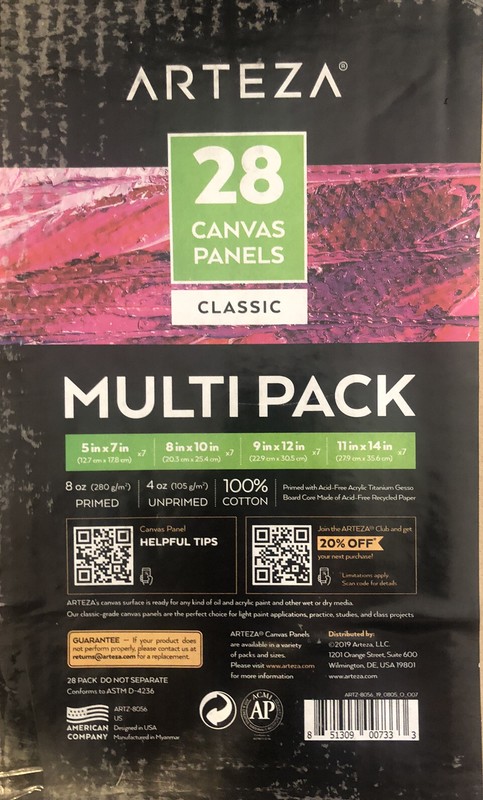 Arteza Painting Canvas Panels Multi Pack Of 28 Asst 9×12″ 11×14″ 8×10” 5×7”