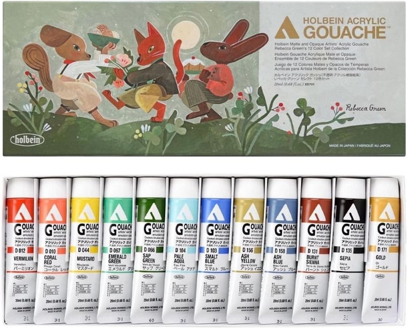 Holbein x Rebecca Green Acrylic Gouache Paint Set 12 Colors 20ml Tubes Japan