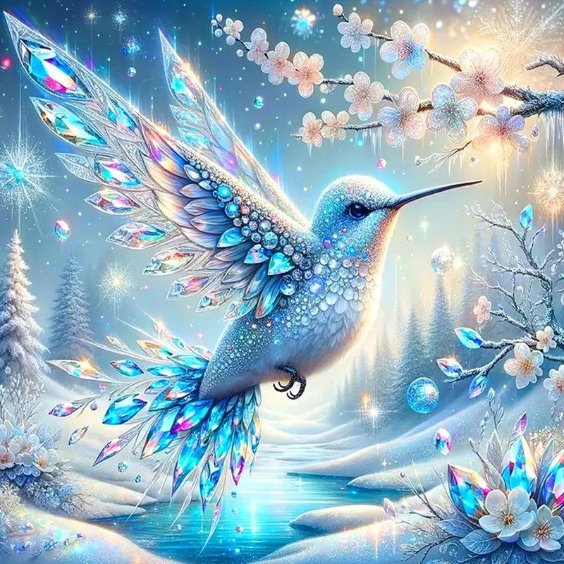 Hummingbird 5D Diamond Painting Kits for Adults, Winter Hummingbird Diamond Art