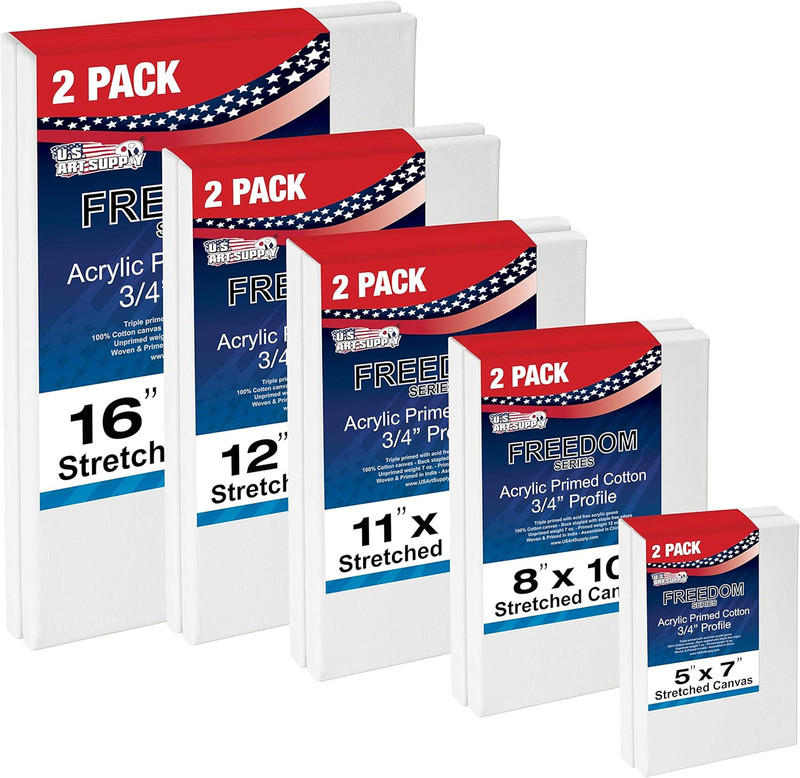 Professional Quality Stretched Canvas, Multipack of 10 Medium Sizes, 2 Each 5X7,