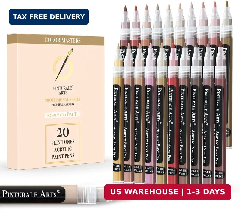 Pinturale Arts® Acrylic Paint Markers Skin Tone | Set 20 Skin Tone Paint Markers