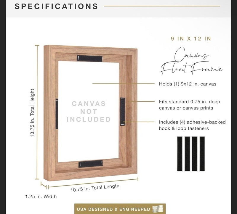 MCS 9×12 Canvas Float Frame Walnut Wood Grain Wall Hanging