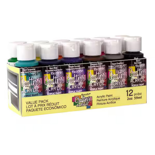 2 oz 12-Color Acrylic Craft Paint Set Washable Non-Toxic Art Supplies