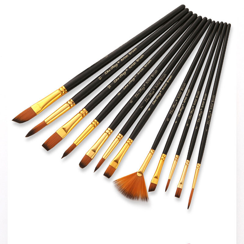 Polished Birch Wood Handle Paint Brush Set 12Pcs for Comfortable Grip Painting gallery