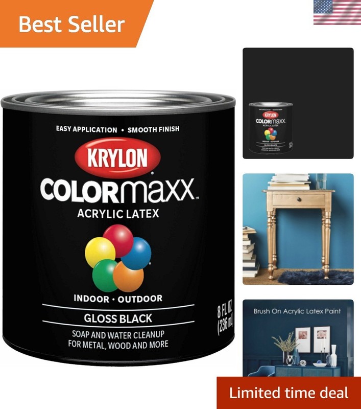 COLORmaxx Acrylic Latex Brush-On Paint ½ Pint, Gloss Black – Versatile Coverage