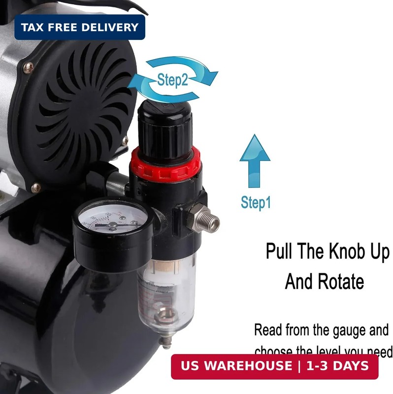 Timbertech Upgraded Airbrush Single-Piston Oil-free Mini Compressor ABPST08 with gallery