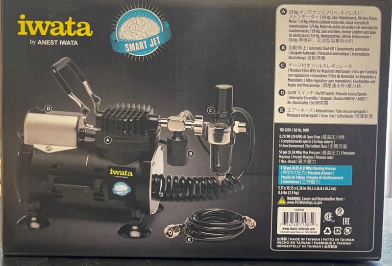 Iwata Airbrushes Smart Jet oil-less piston air Compressor IWAIS850 + Hoses 400 gallery