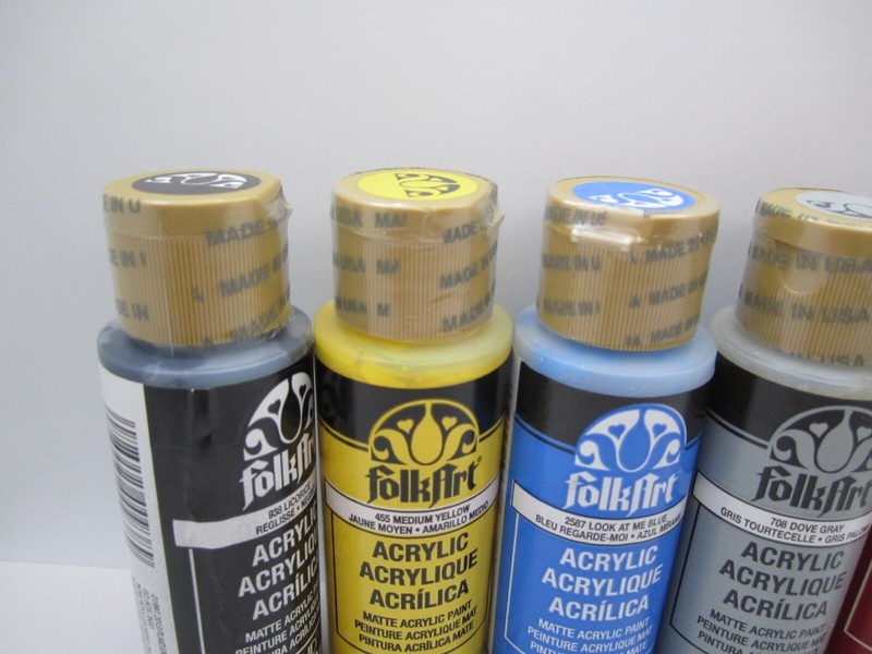 Lot of 5 New Sealed Folkart Acrylic Yellow/Black/Gray/Red/Blue Paint gallery