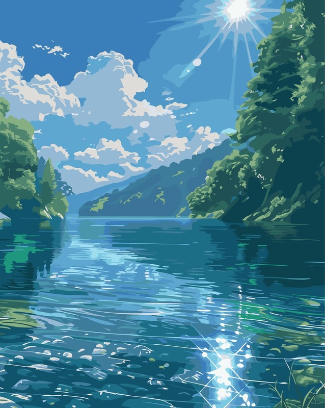 Paint by Numbers Kit for Adults Beginner,River Forest Sky Paint by Number Kits