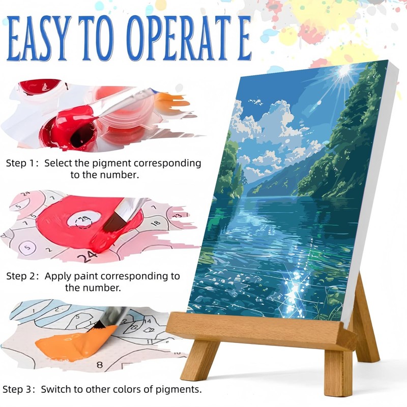 Paint by Numbers Kit for Adults Beginner,River Forest Sky Paint by Number Kits gallery