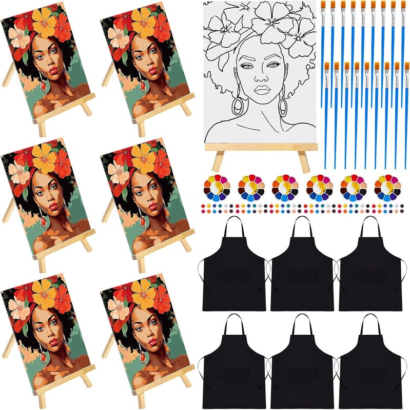 6 Set Pre Drawn Canvas for Painting for Adults Sip and Paint Kit with Easels …