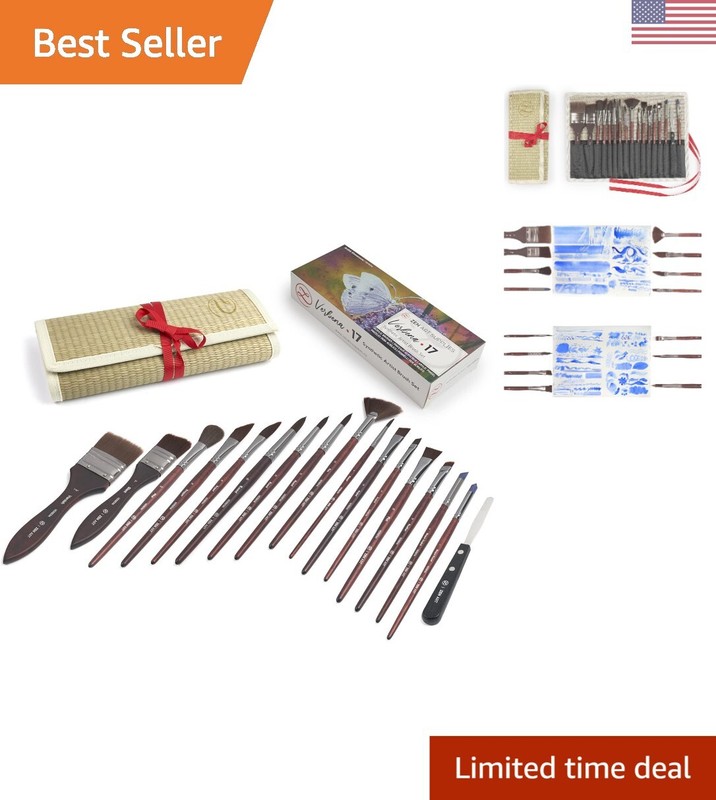 Professional Synthetic Brush Set for Acrylics – 17-Piece Artist Water Media P…