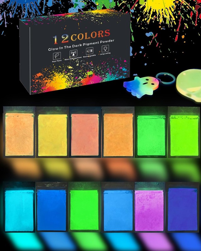 Luckymica Glow in The Dark Pigment Powder 12 Colors Mica Powder, Epoxy Resin…