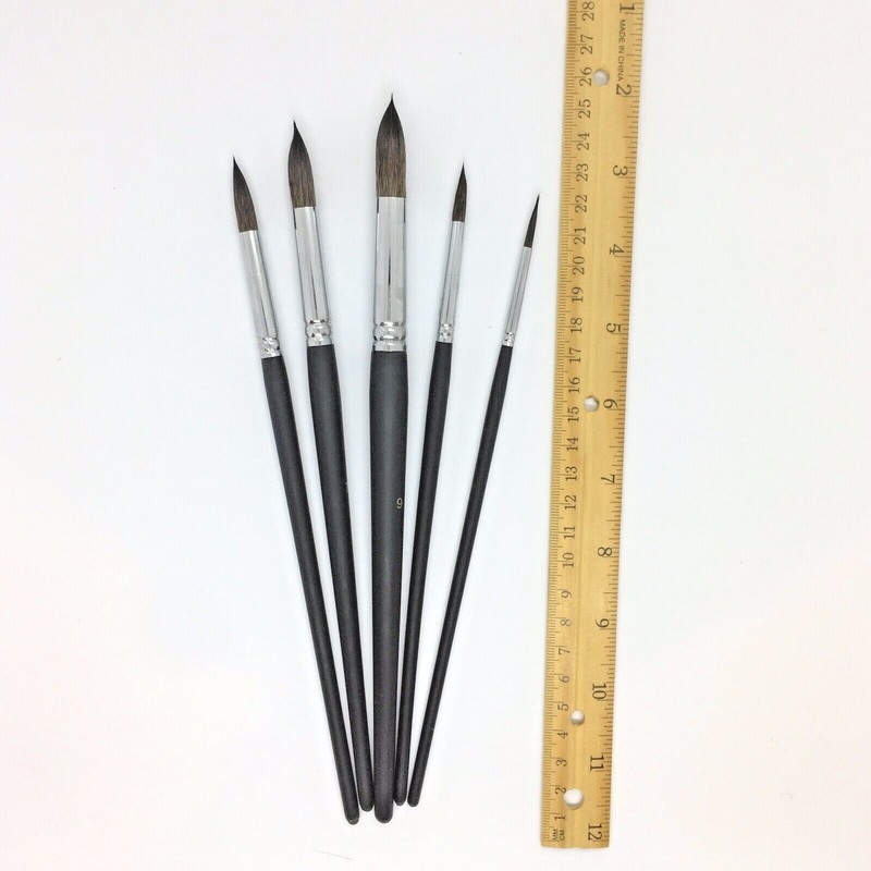 High End Round Tip Artist Paint Brush Art Brushes 5Pc Pure Russian Blue Squirrel