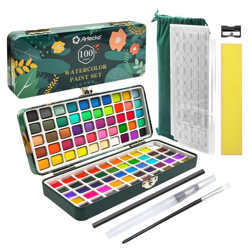 Paint Set 100 Colors with Metallic in Portable , Paint Kit with Papers and Br...