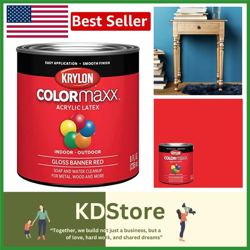 COLORmaxx Gloss Banner Red Acrylic Latex Paint – Indoor/Outdoor, Durable, Bru…