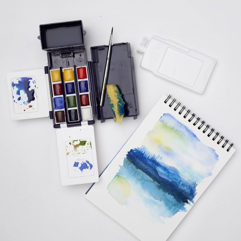 Winsor & Newton Cotman Watercolor Paint Field Pocket Set Pan Sponge Brush gallery