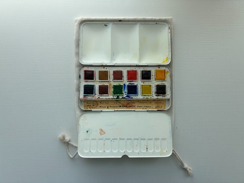 Vintage Winsor & Newton Bijou Watercolor Box No. B12 Enamel Tin 12 Half Pans