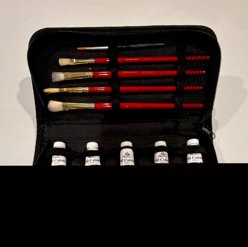 Phoenix Multicolor Oil Color Paint Set with Brushes in Black Zipper Case