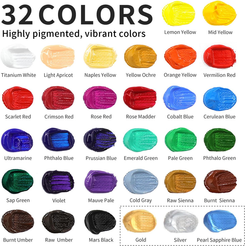 66-Piece Acrylic Painting Kit with Desktop Easel,32 Colors Acrylic Paint Set(22M gallery
