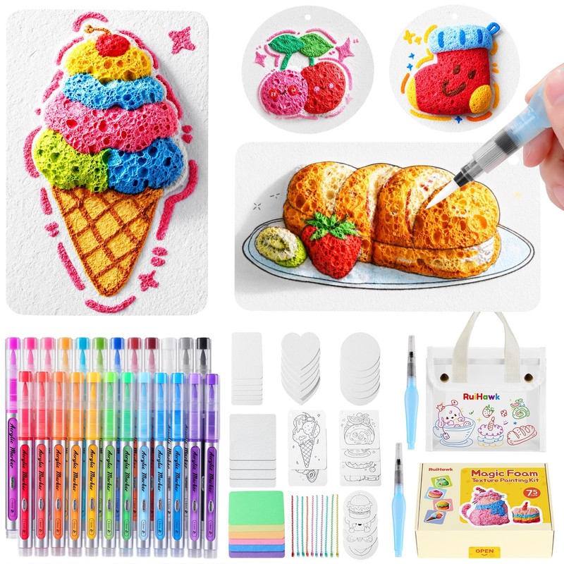 3D Magic Foam Texture Painting Kit, 75 Pcs Puff Paint Art Supplies with 24 Au…