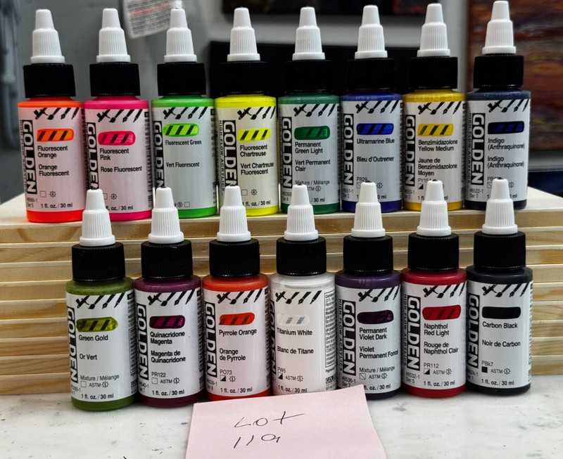 LOT OF 15 Golden High Flow Acrylics 1 fl. oz. /30 ml Sealed No Duplicates LOT119