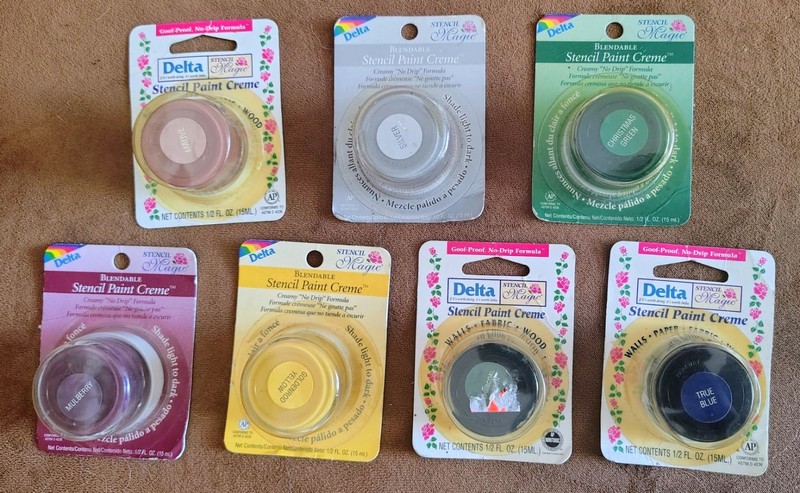 7 Delta STENCIL MAGIC Paint Creme Silver Blue Mauve Yellow Charcoal Green SEALED