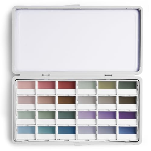 24-Color Opaque Semi-Moist Solid Watercolor Paint 1 Count (Pack of 1) Low-key