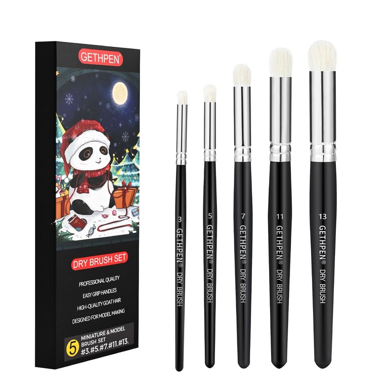 Dry Brush Set for Miniatures – 5 Sizes Hobby Paint Brushes for Wargames & Models